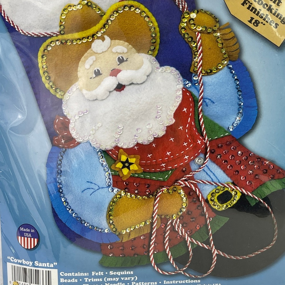 Design Works Cowboy Santa Felt Stocking Kit 5233 Western Christmas DIY 18 Inch - Picture 3 of 5
